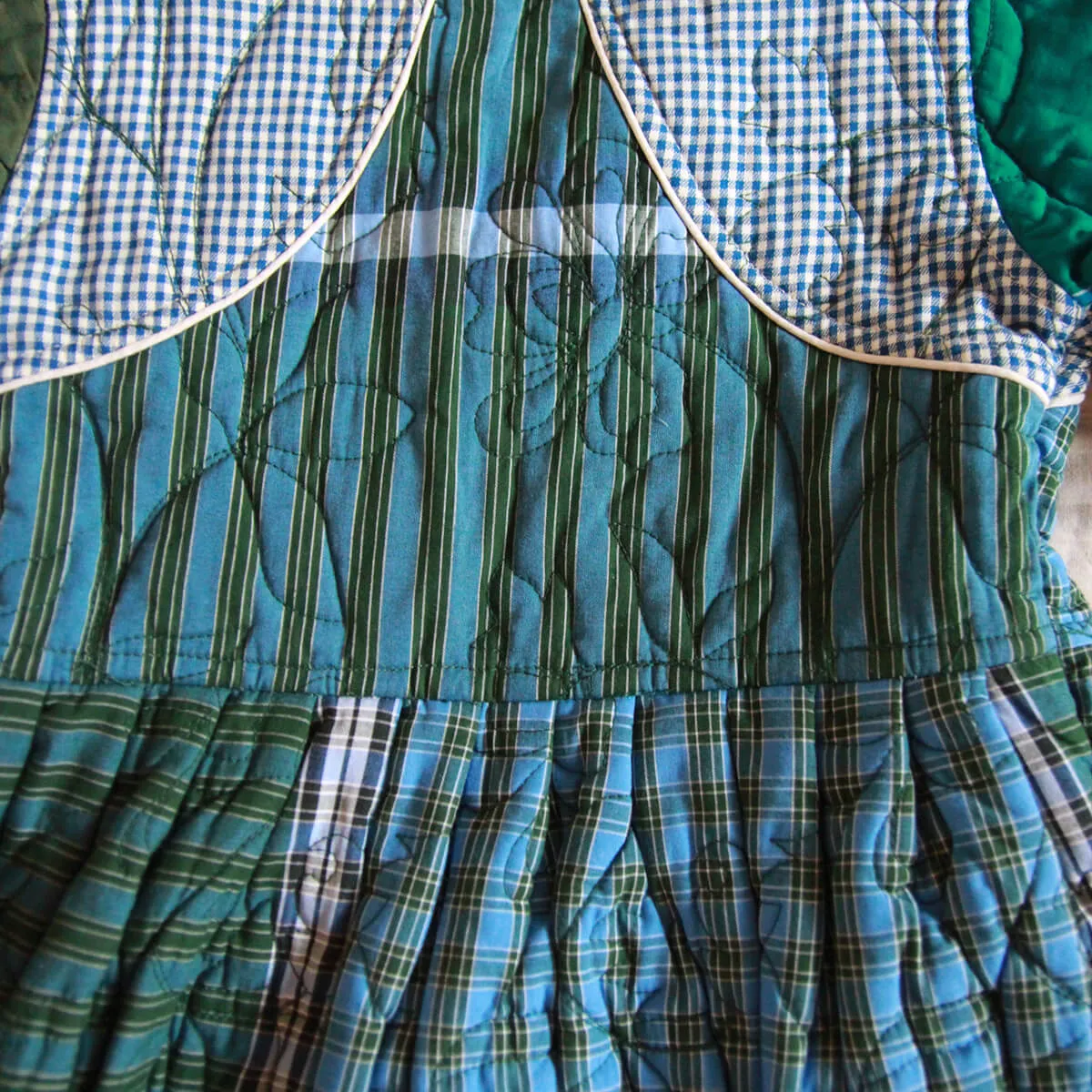 Quilted Dress Coat in Blue Vichy / Green Lungi Check by Bonjour