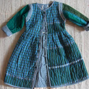 Quilted Dress Coat in Blue Vichy / Green Lungi Check by Bonjour