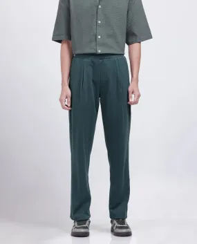 Rare Rabbit Men Kelo Teal Cotton Elastane Fabric Pintuck Detail Regular Fit Plain Trouser