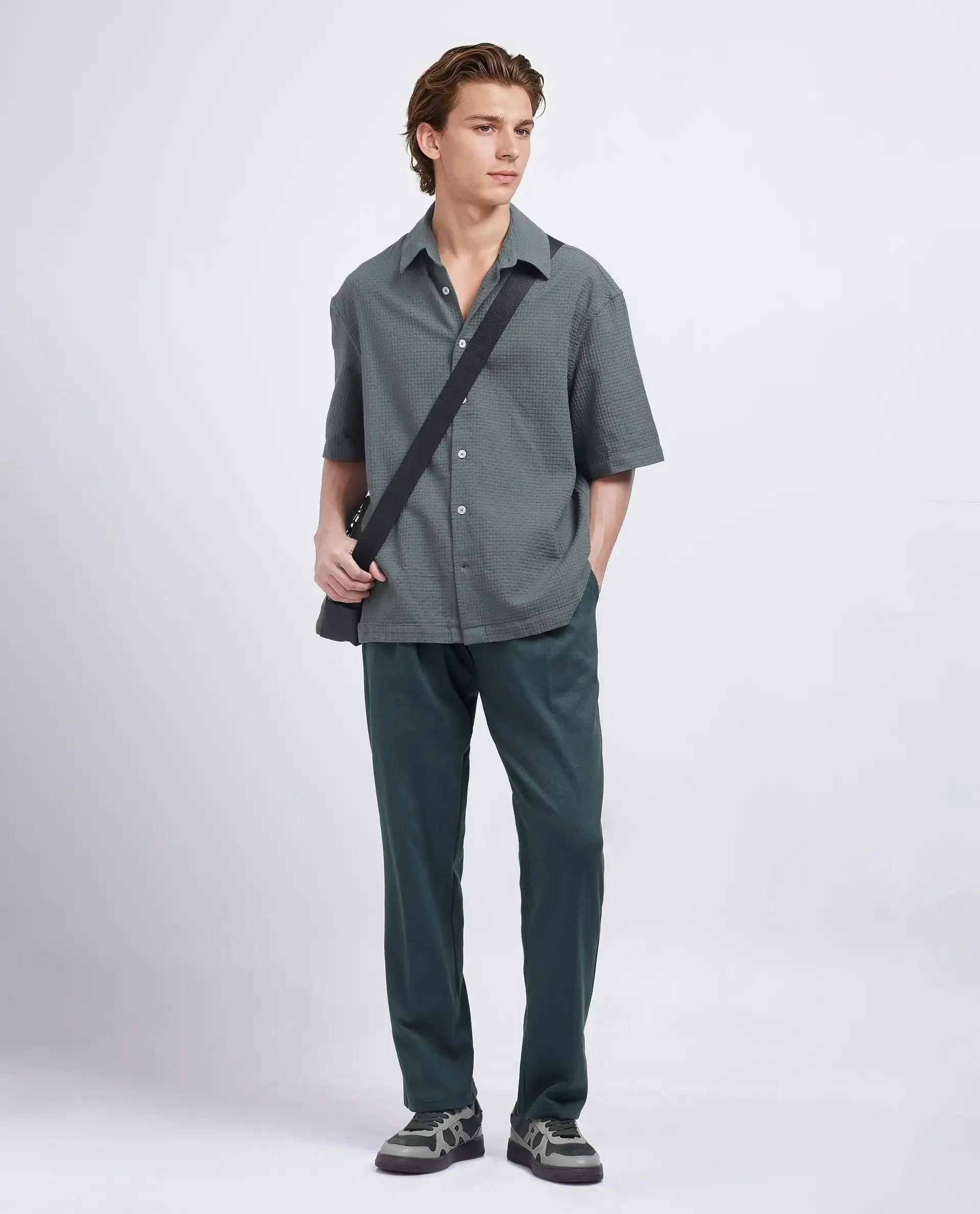 Rare Rabbit Men Kelo Teal Cotton Elastane Fabric Pintuck Detail Regular Fit Plain Trouser