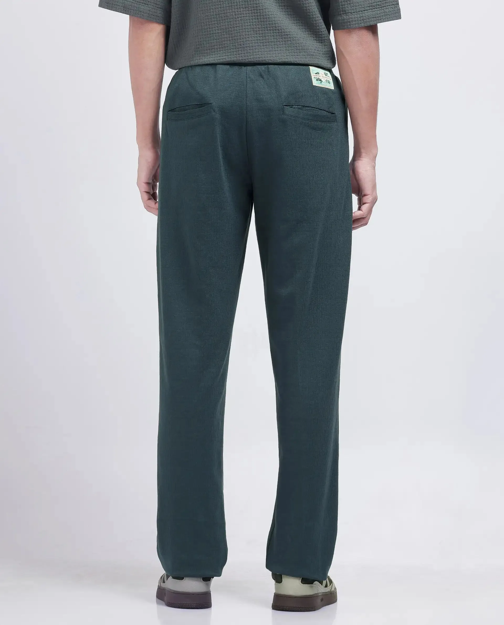 Rare Rabbit Men Kelo Teal Cotton Elastane Fabric Pintuck Detail Regular Fit Plain Trouser