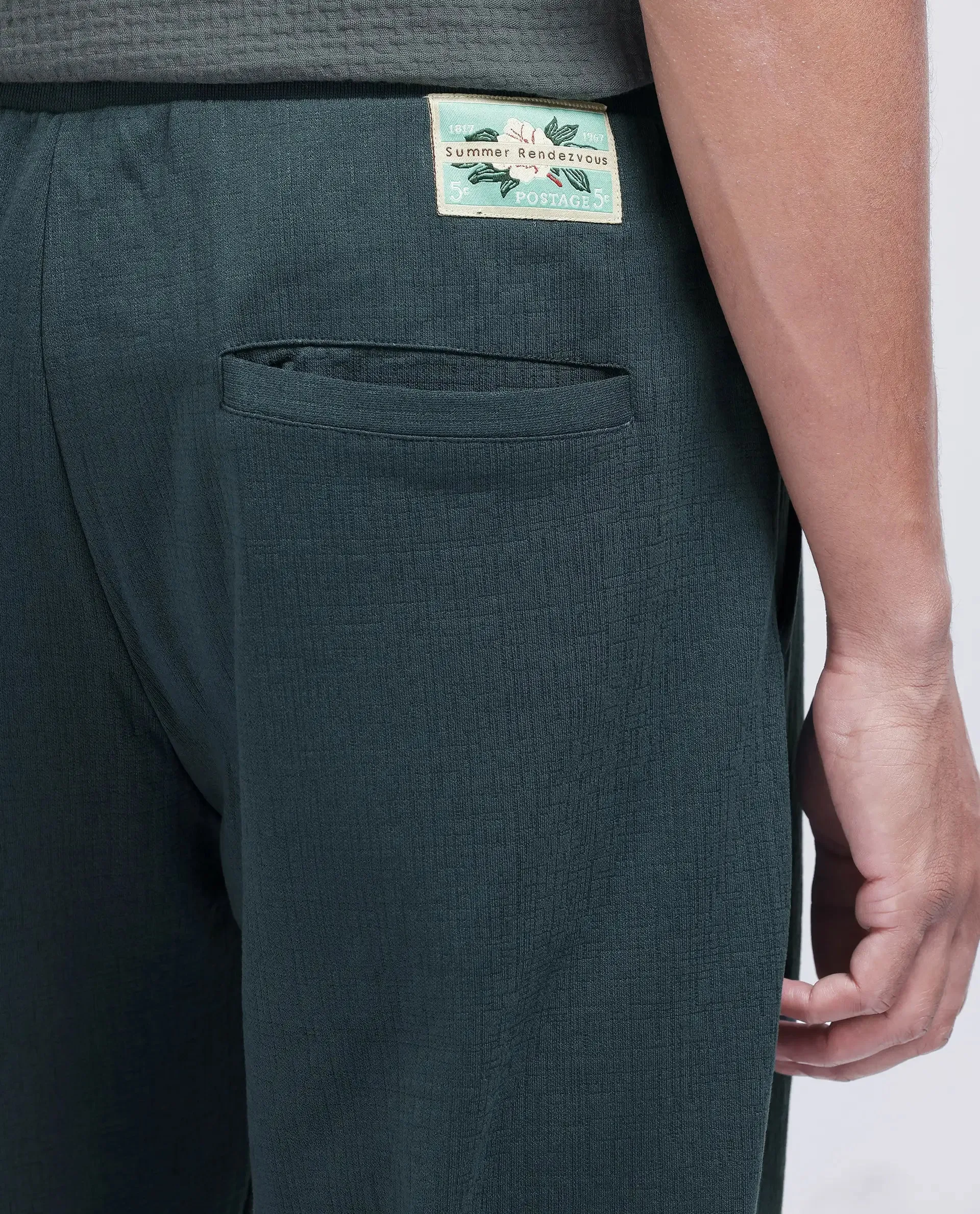 Rare Rabbit Men Kelo Teal Cotton Elastane Fabric Pintuck Detail Regular Fit Plain Trouser