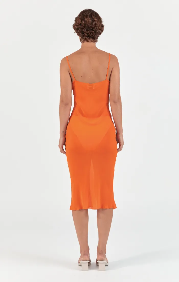 Raw Edge Slip Dress - Orange