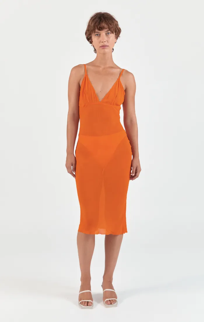 Raw Edge Slip Dress - Orange