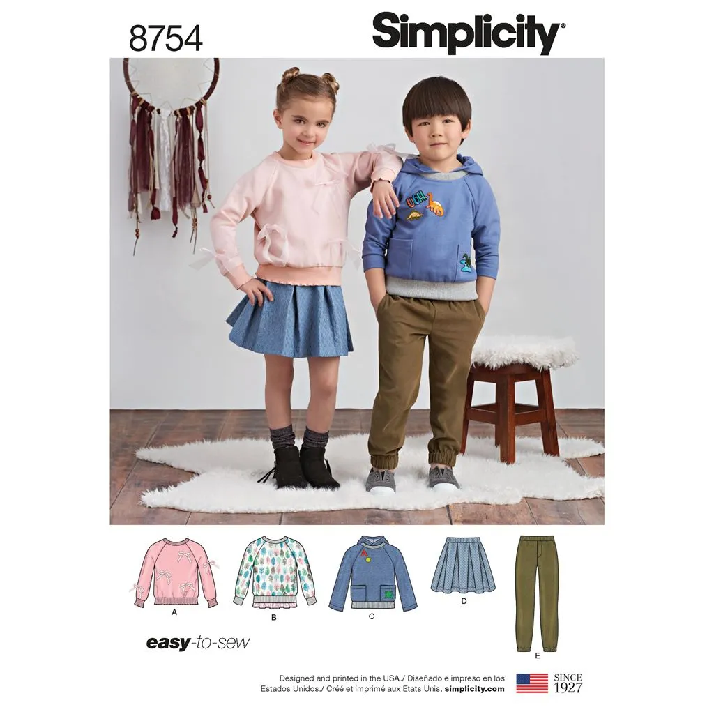 Simplicity Pattern 8754 Child's Trousers, Skirt and Sweatshirts
