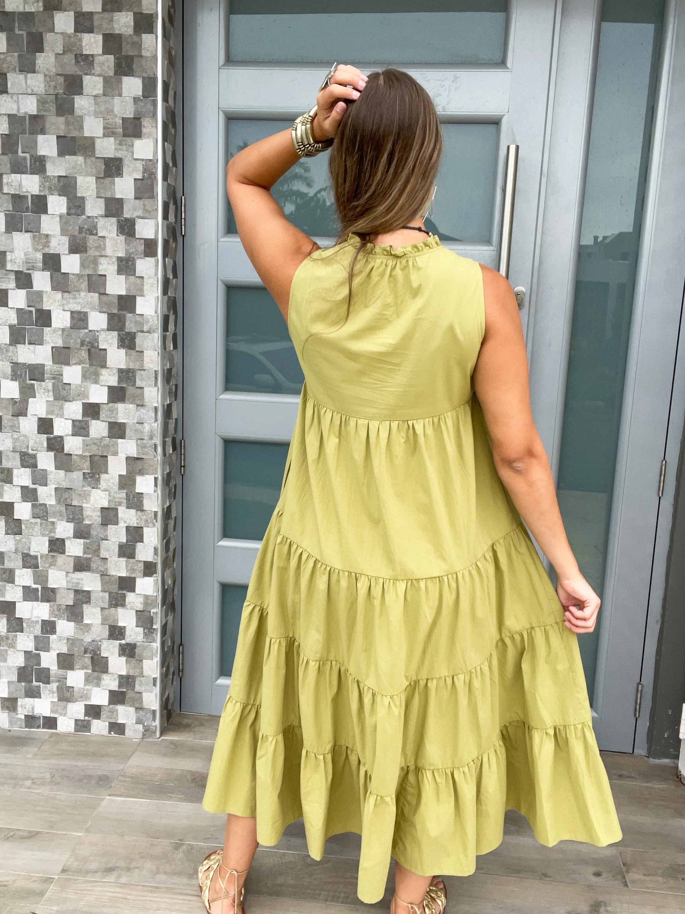 TIERED SOLID MIDI DRESS