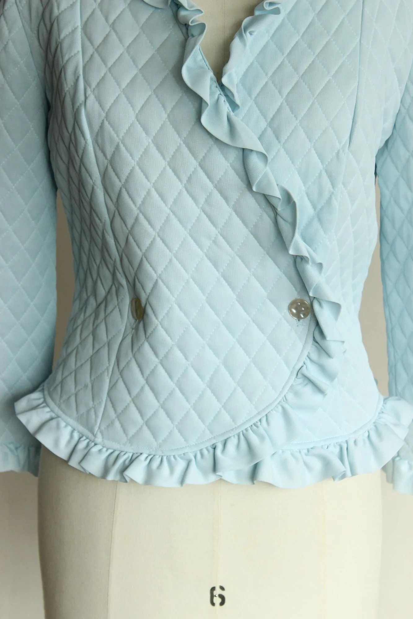 Vintage 1960s Saramae Lingerie Blue Quilted Bed Jacket