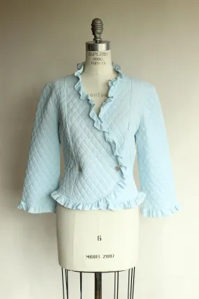 Vintage 1960s Saramae Lingerie Blue Quilted Bed Jacket