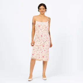 Vintage 90s Hugo Buscati Floral Lace Bust Midi Slip Dress - Large
