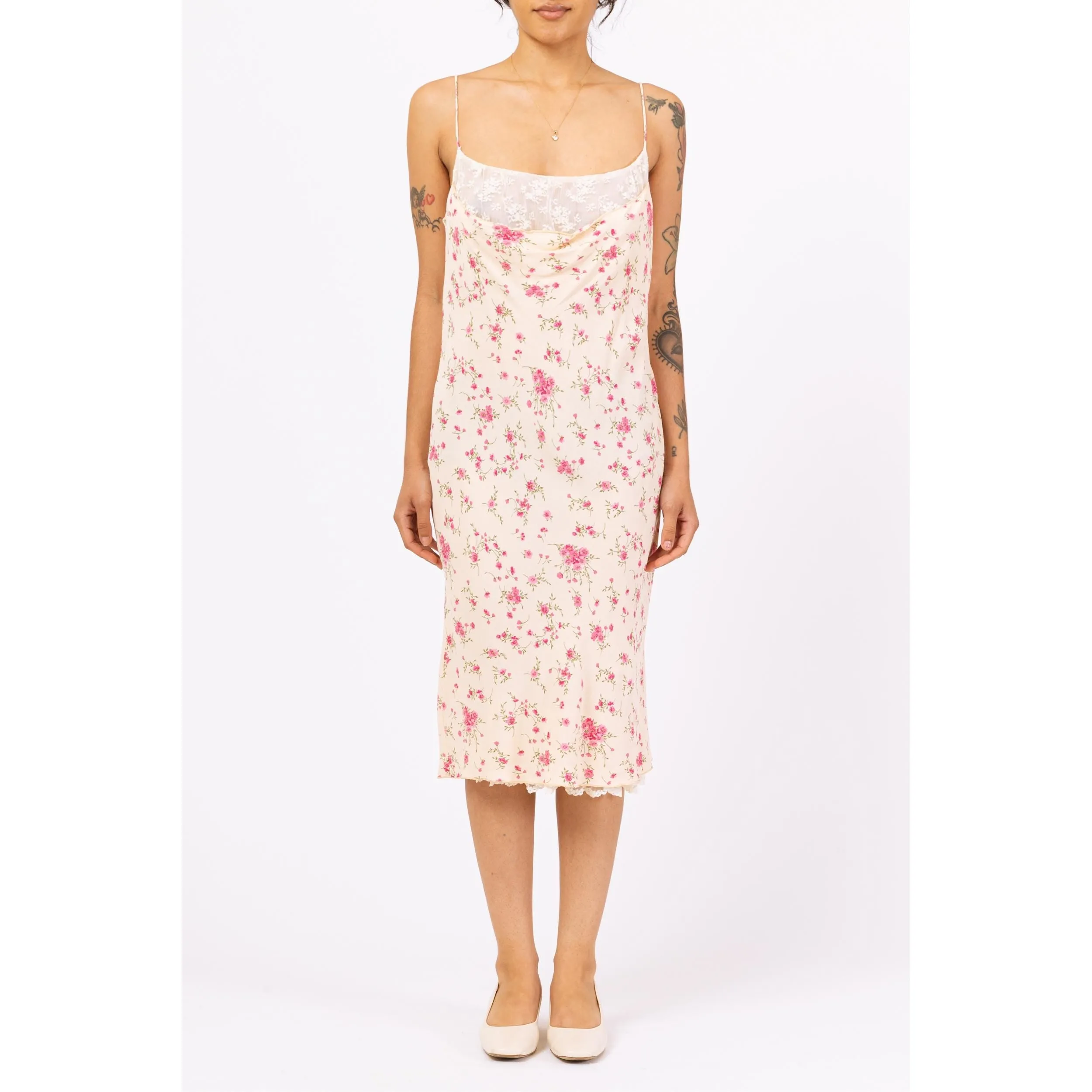 Vintage 90s Hugo Buscati Floral Lace Bust Midi Slip Dress - Large