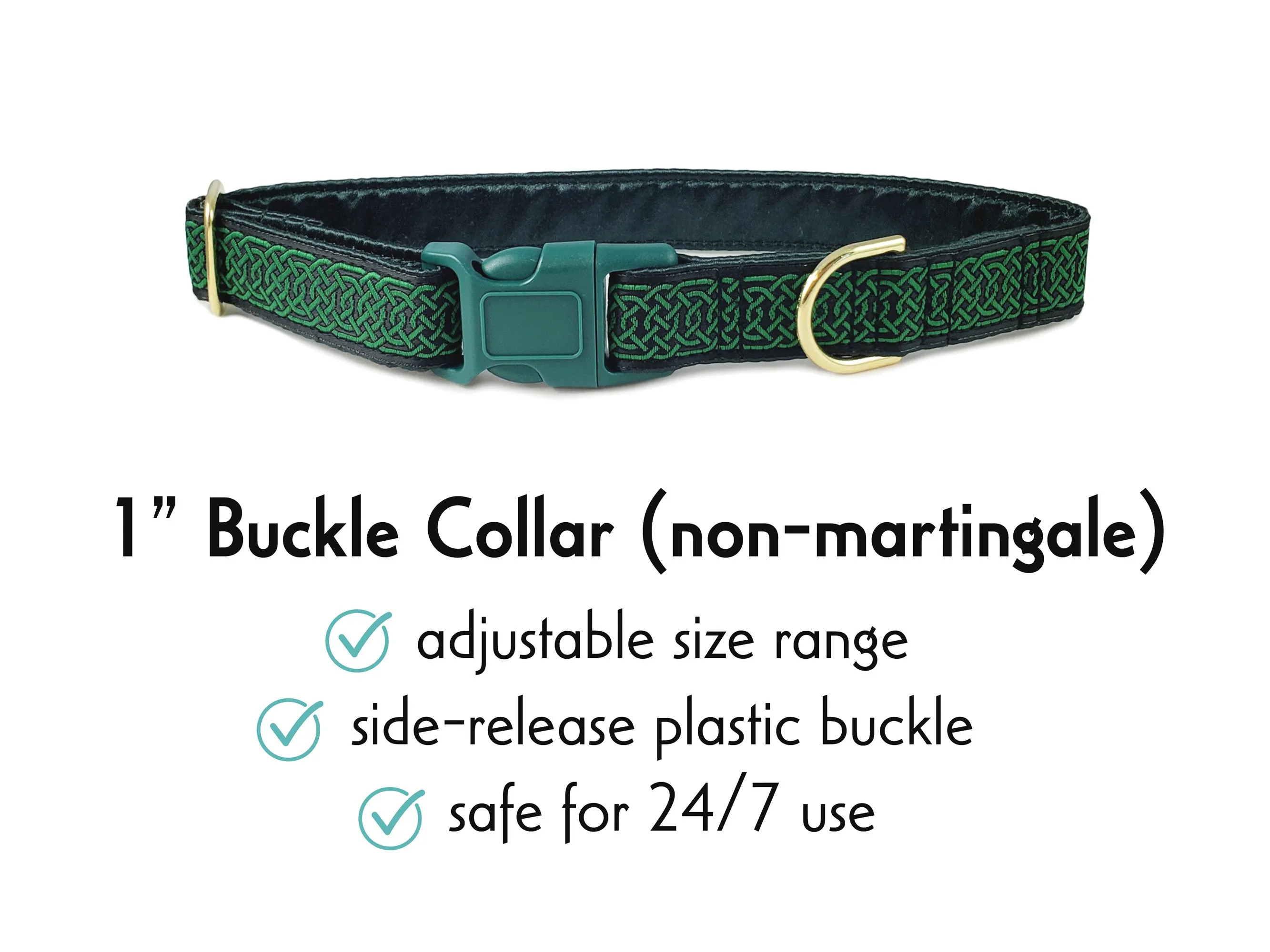 Wexford Celtic Braid in Black & Green - Martingale Dog Collar or Buckle Dog Collar - 1" Width