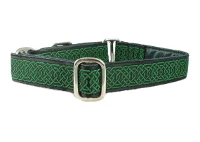 Wexford Celtic Braid in Black & Green - Martingale Dog Collar or Buckle Dog Collar - 1" Width