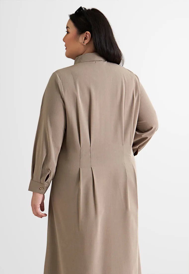Wilkie Pintuck Waist Button Midi Dress