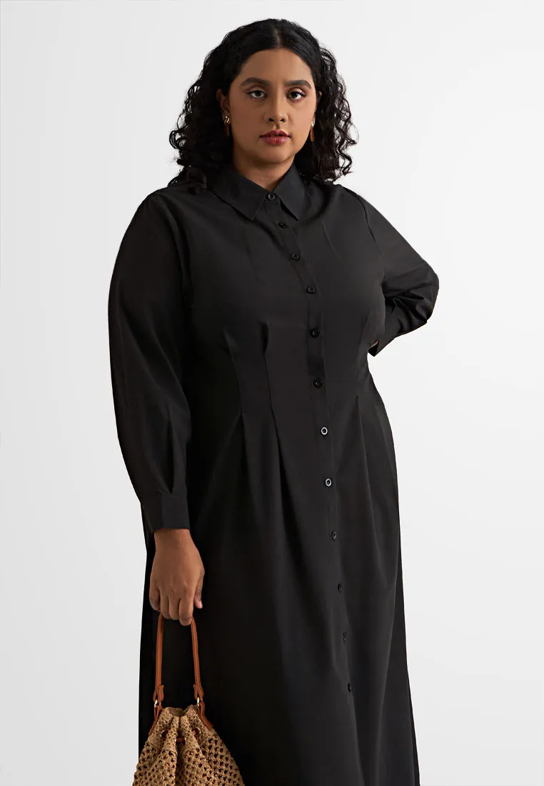 Wilkie Pintuck Waist Button Midi Dress