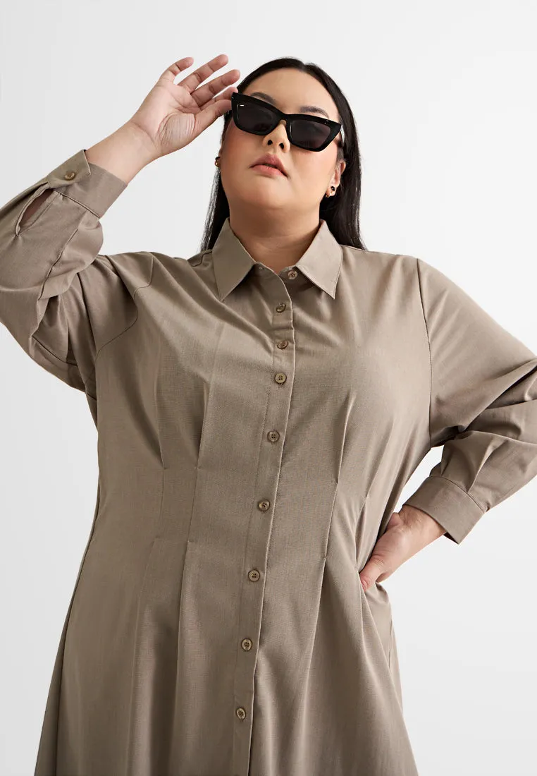 Wilkie Pintuck Waist Button Midi Dress