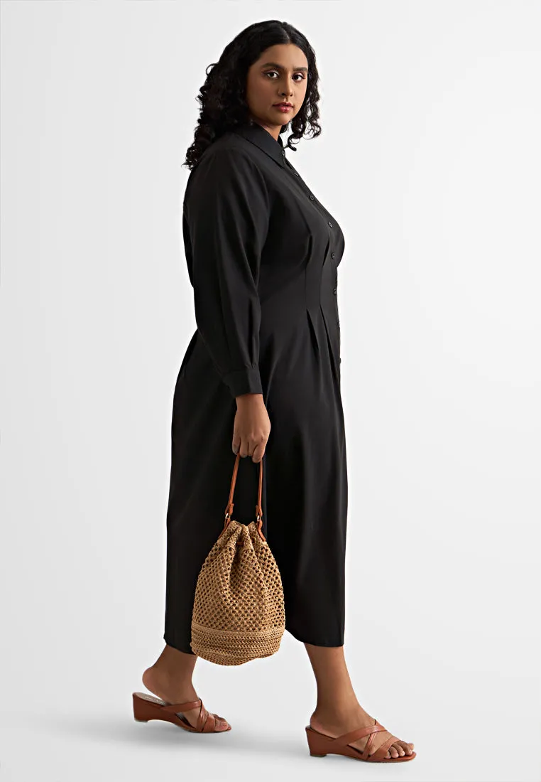 Wilkie Pintuck Waist Button Midi Dress