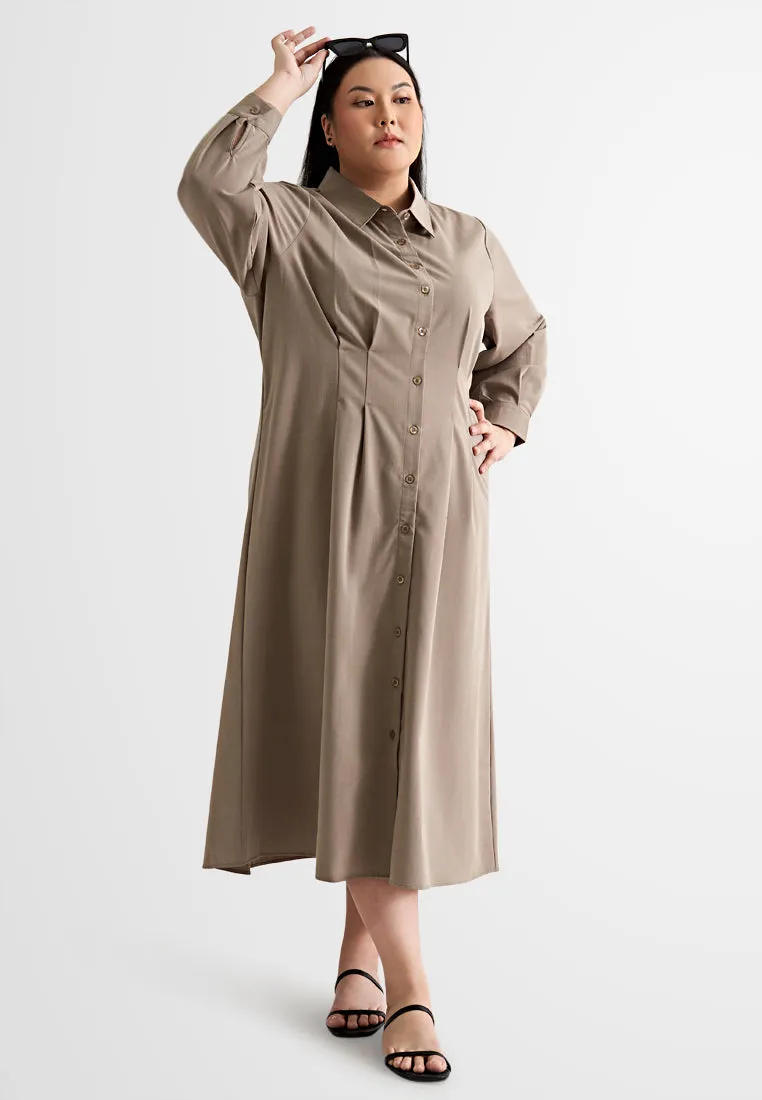 Wilkie Pintuck Waist Button Midi Dress