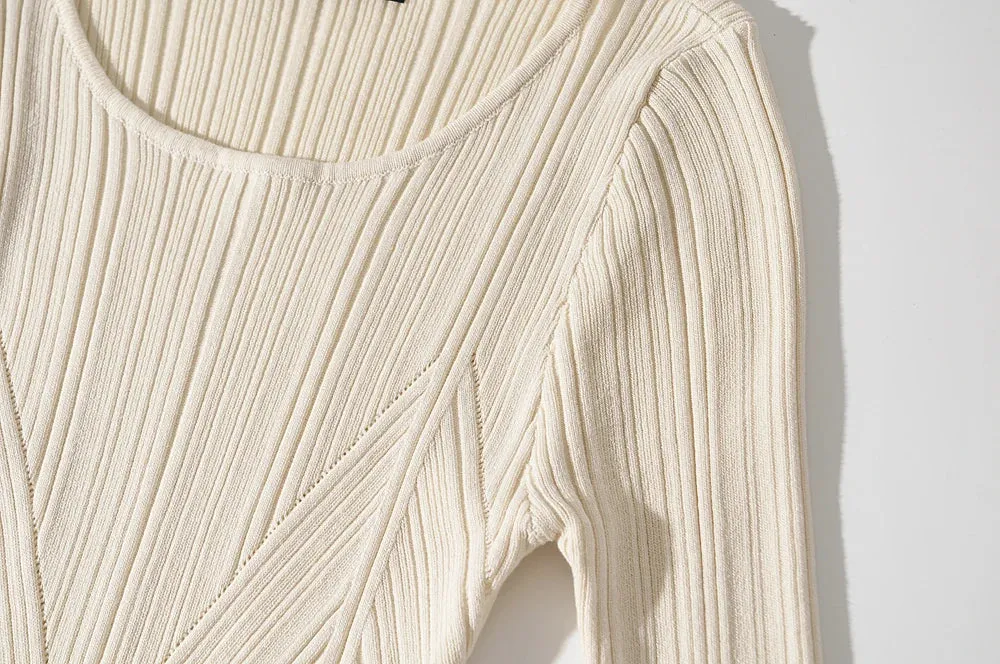 Women Geometric Knitted Stretchable Slim Dress Autumn Winter 4 Colors Long Sleeve Elegant Midi Dresses