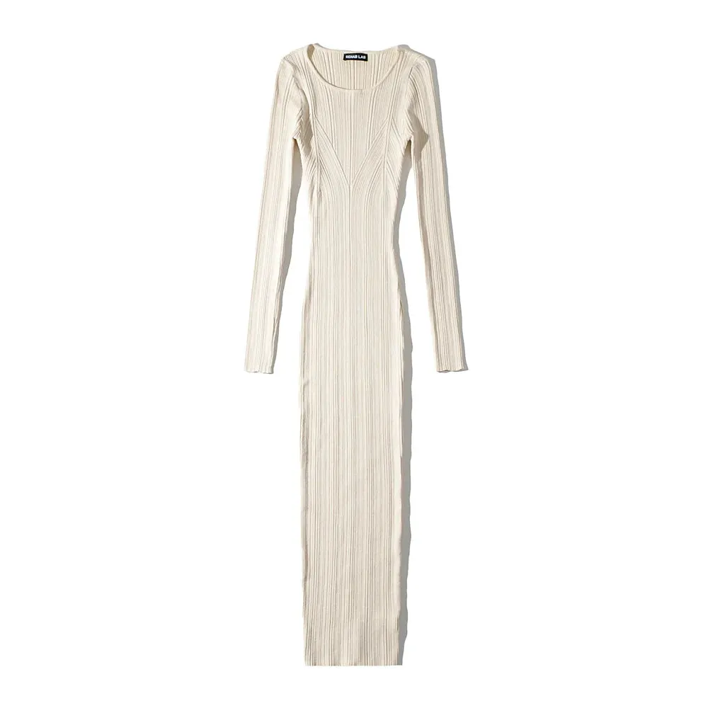 Women Geometric Knitted Stretchable Slim Dress Autumn Winter 4 Colors Long Sleeve Elegant Midi Dresses