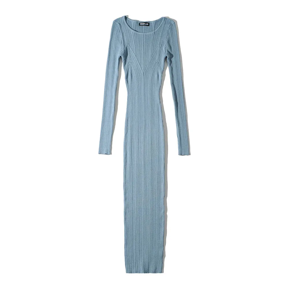 Women Geometric Knitted Stretchable Slim Dress Autumn Winter 4 Colors Long Sleeve Elegant Midi Dresses
