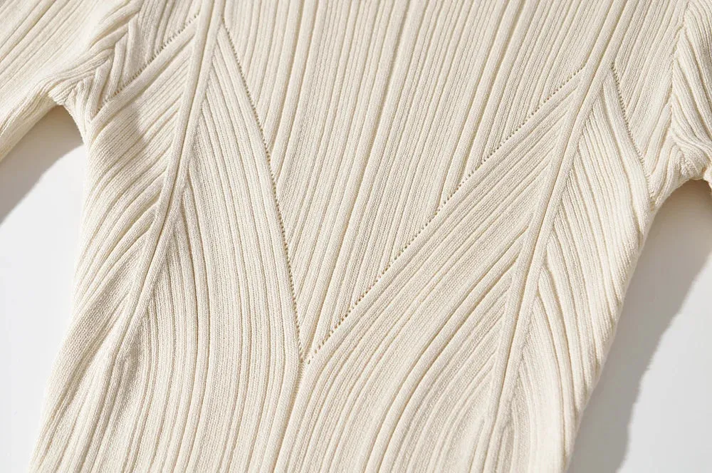 Women Geometric Knitted Stretchable Slim Dress Autumn Winter 4 Colors Long Sleeve Elegant Midi Dresses