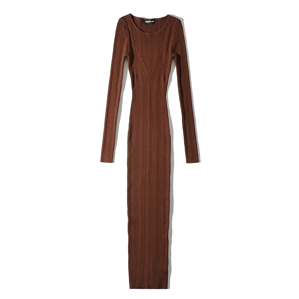 Women Geometric Knitted Stretchable Slim Dress Autumn Winter 4 Colors Long Sleeve Elegant Midi Dresses