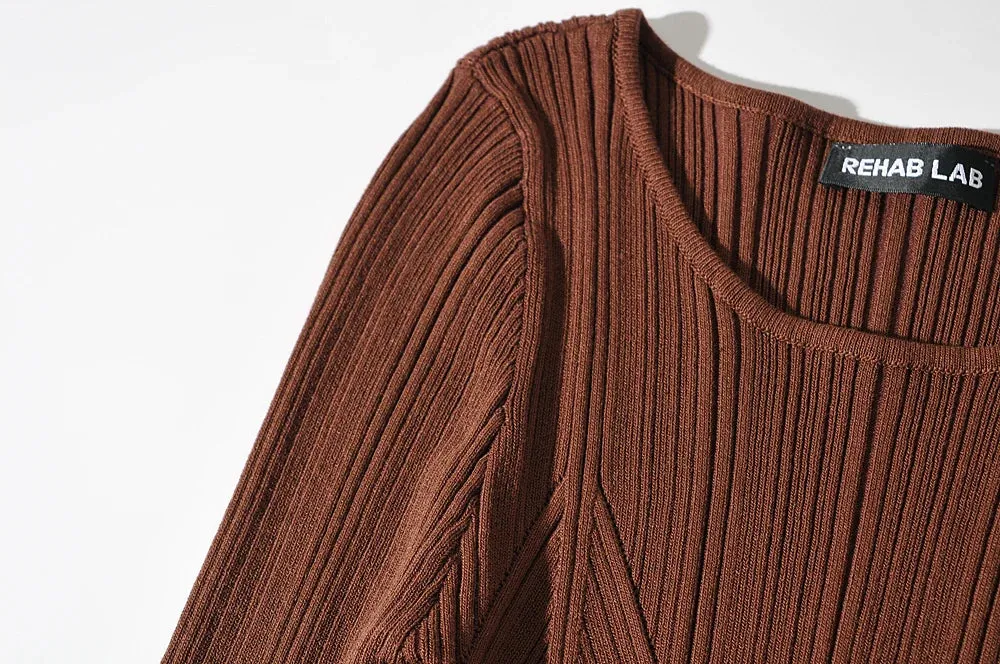 Women Geometric Knitted Stretchable Slim Dress Autumn Winter 4 Colors Long Sleeve Elegant Midi Dresses