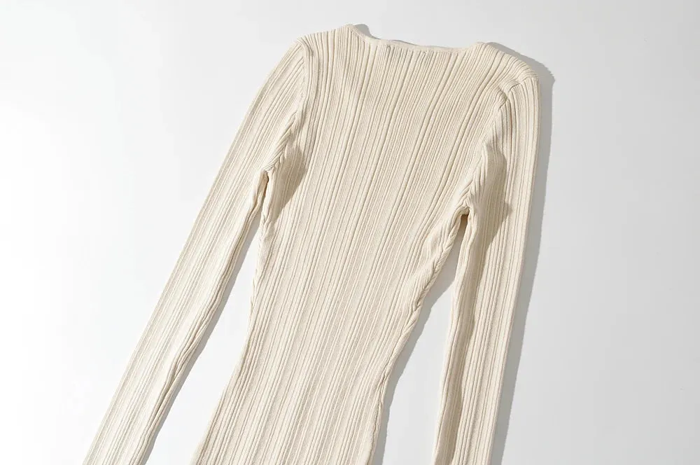 Women Geometric Knitted Stretchable Slim Dress Autumn Winter 4 Colors Long Sleeve Elegant Midi Dresses