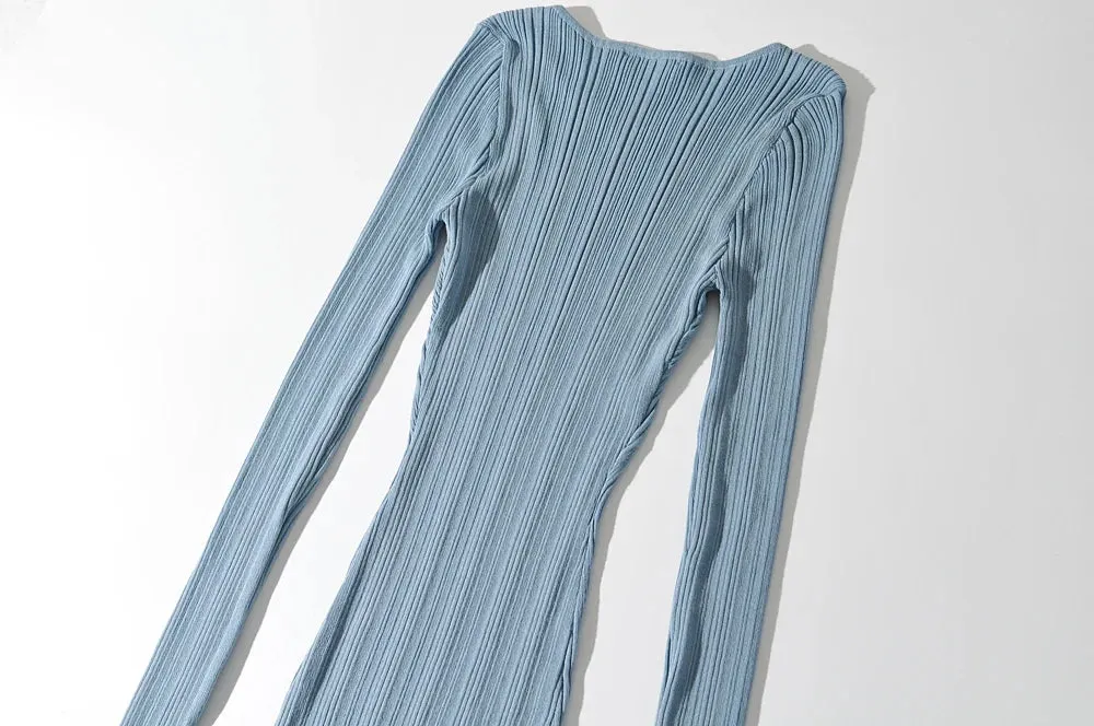 Women Geometric Knitted Stretchable Slim Dress Autumn Winter 4 Colors Long Sleeve Elegant Midi Dresses