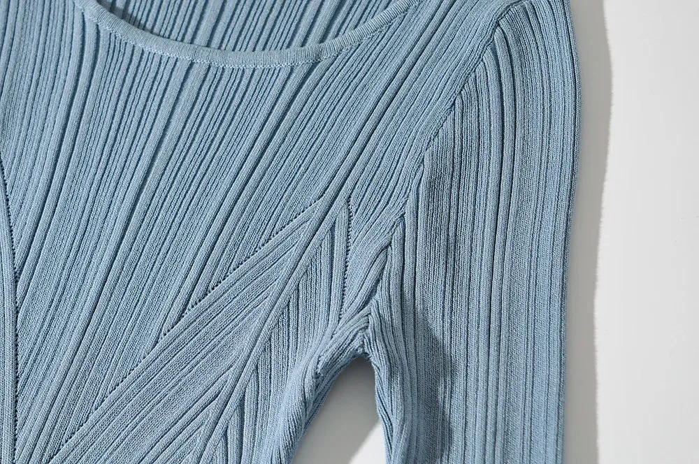 Women Geometric Knitted Stretchable Slim Dress Autumn Winter 4 Colors Long Sleeve Elegant Midi Dresses