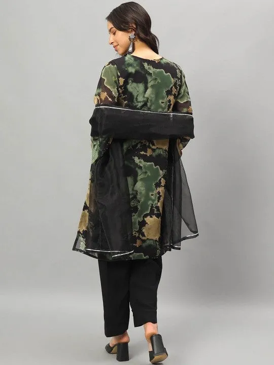 Women Printed Regular Mirror Work Kurta with Trousers & With Dupatta