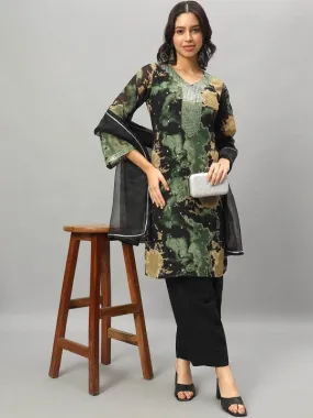 Women Printed Regular Mirror Work Kurta with Trousers & With Dupatta