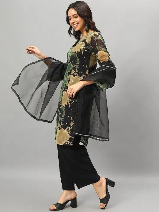 Women Printed Regular Mirror Work Kurta with Trousers & With Dupatta