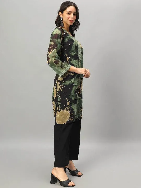 Women Printed Regular Mirror Work Kurta with Trousers & With Dupatta