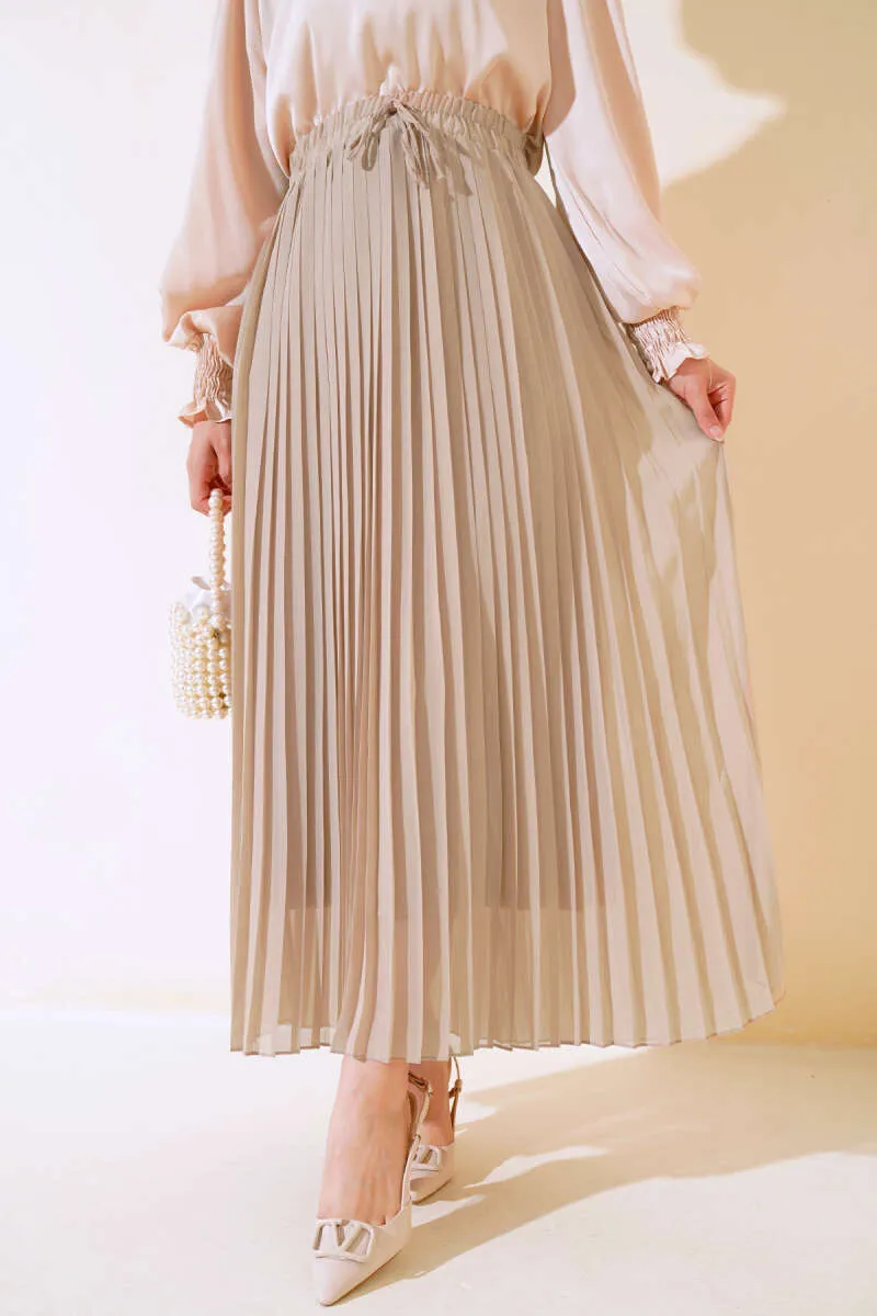 Women's Chiffon Pleated Skirt - Beige