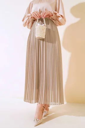 Women's Chiffon Pleated Skirt - Beige