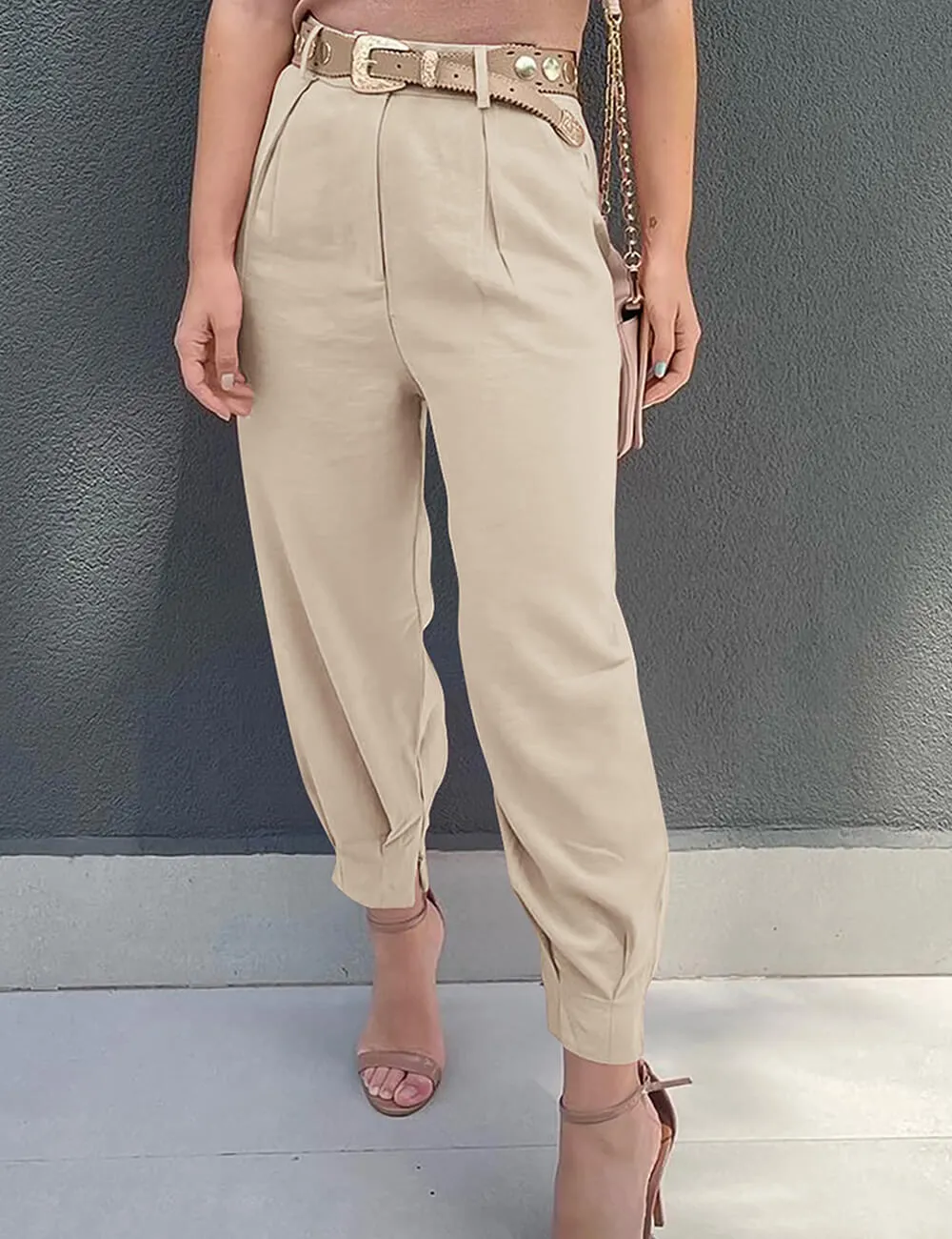 Women's High Waisted Pants Casual Ankle Length Work Trouser with Pockets