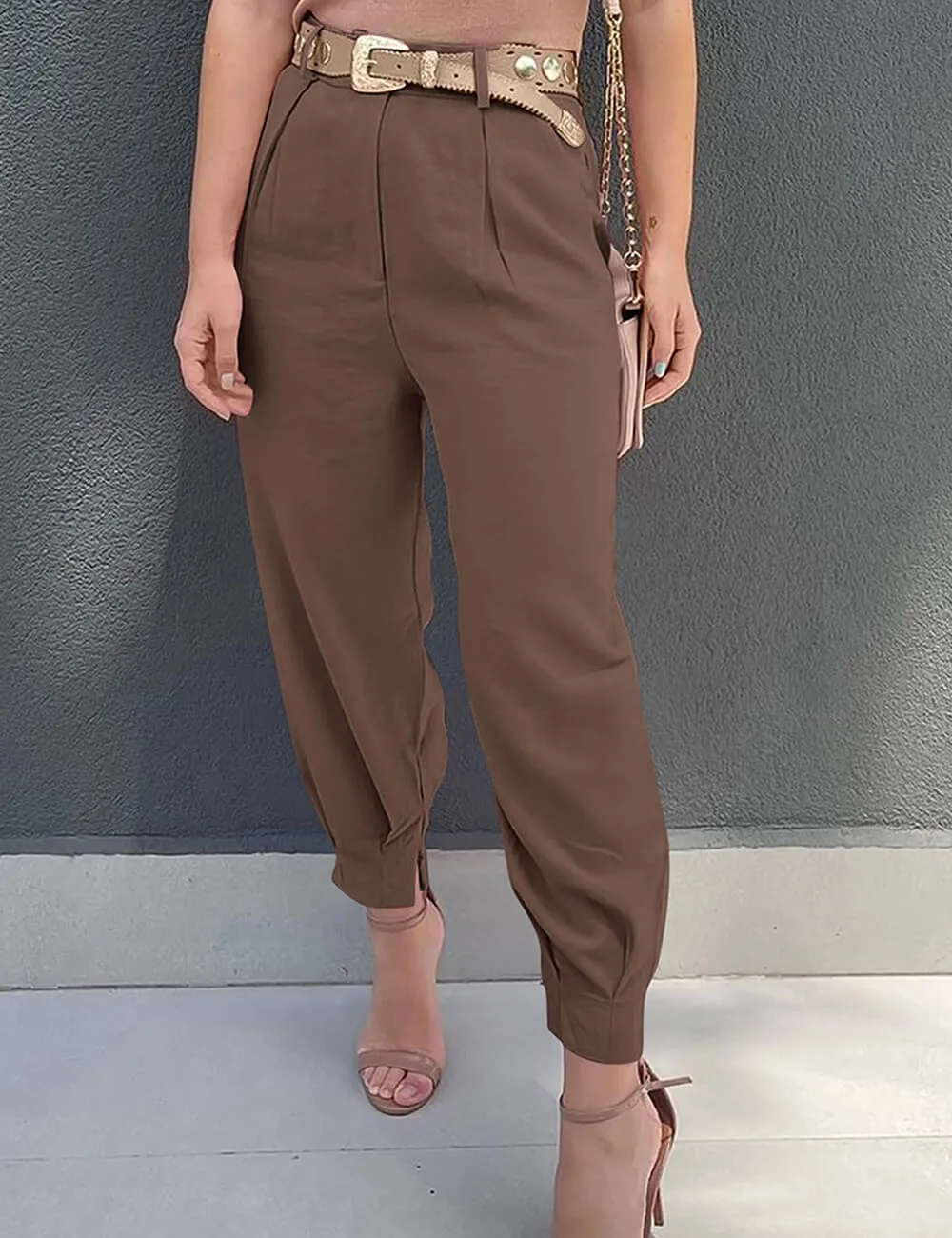 Women's High Waisted Pants Casual Ankle Length Work Trouser with Pockets