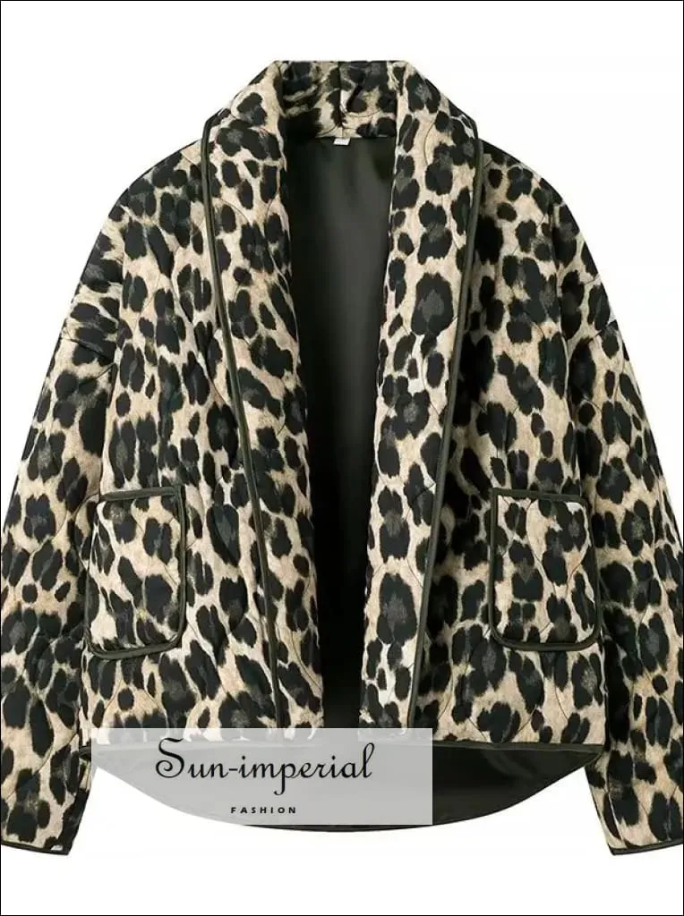 Women's Leopard Oversized Long Sleeve Quilted Coat