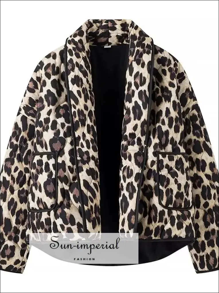 Women's Leopard Oversized Long Sleeve Quilted Coat