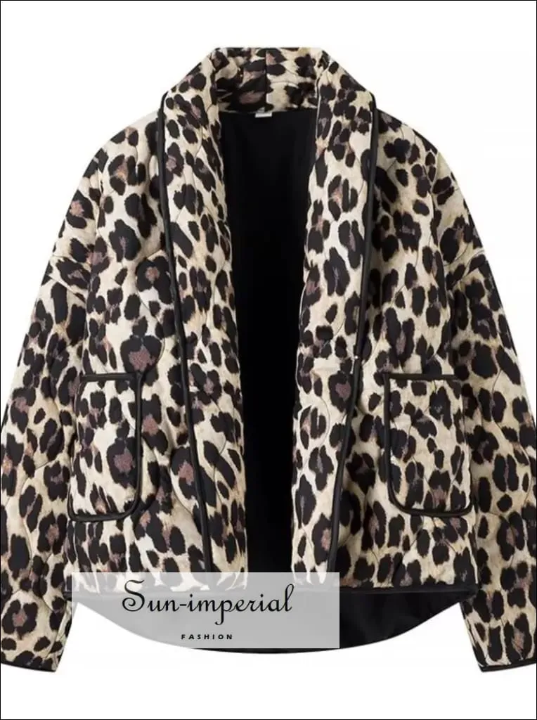 Women's Leopard Oversized Long Sleeve Quilted Coat