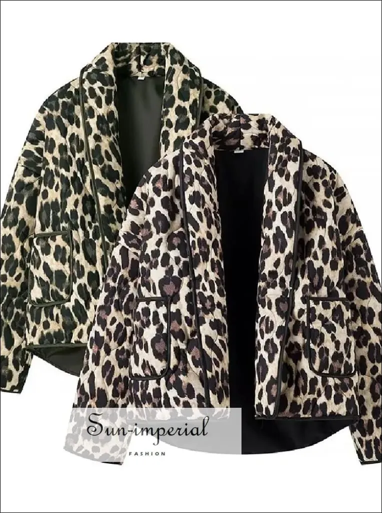 Women's Leopard Oversized Long Sleeve Quilted Coat