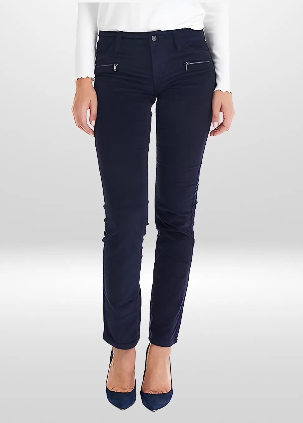 Women's Stretch Corduroy Pants with Zipper Detail