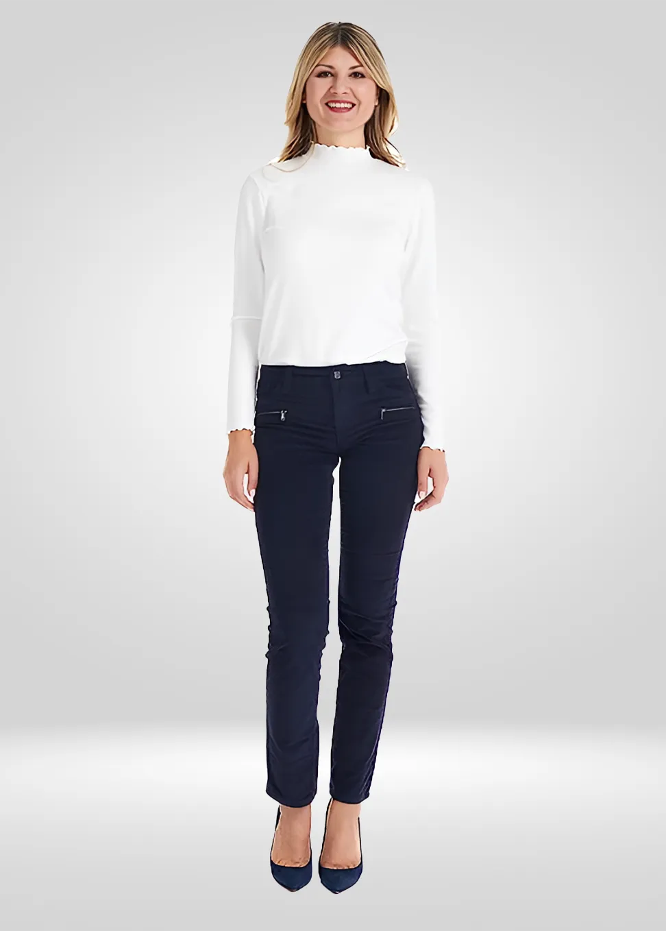 Women's Stretch Corduroy Pants with Zipper Detail