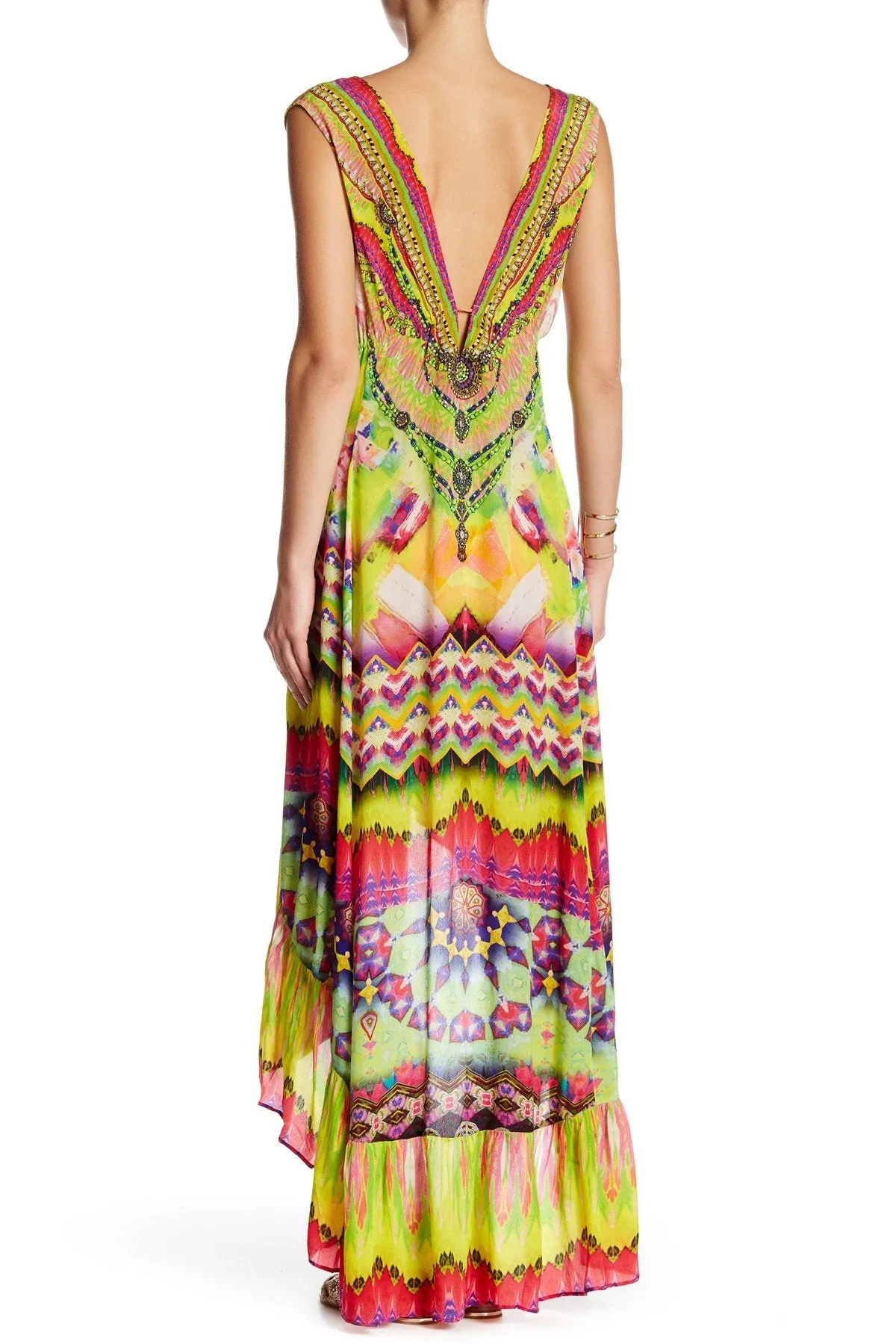 Yellow High Low Maxi Dress V Neck