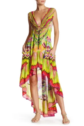 Yellow High Low Maxi Dress V Neck
